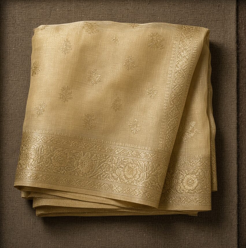 Peach Crystal Tissue Banarasi