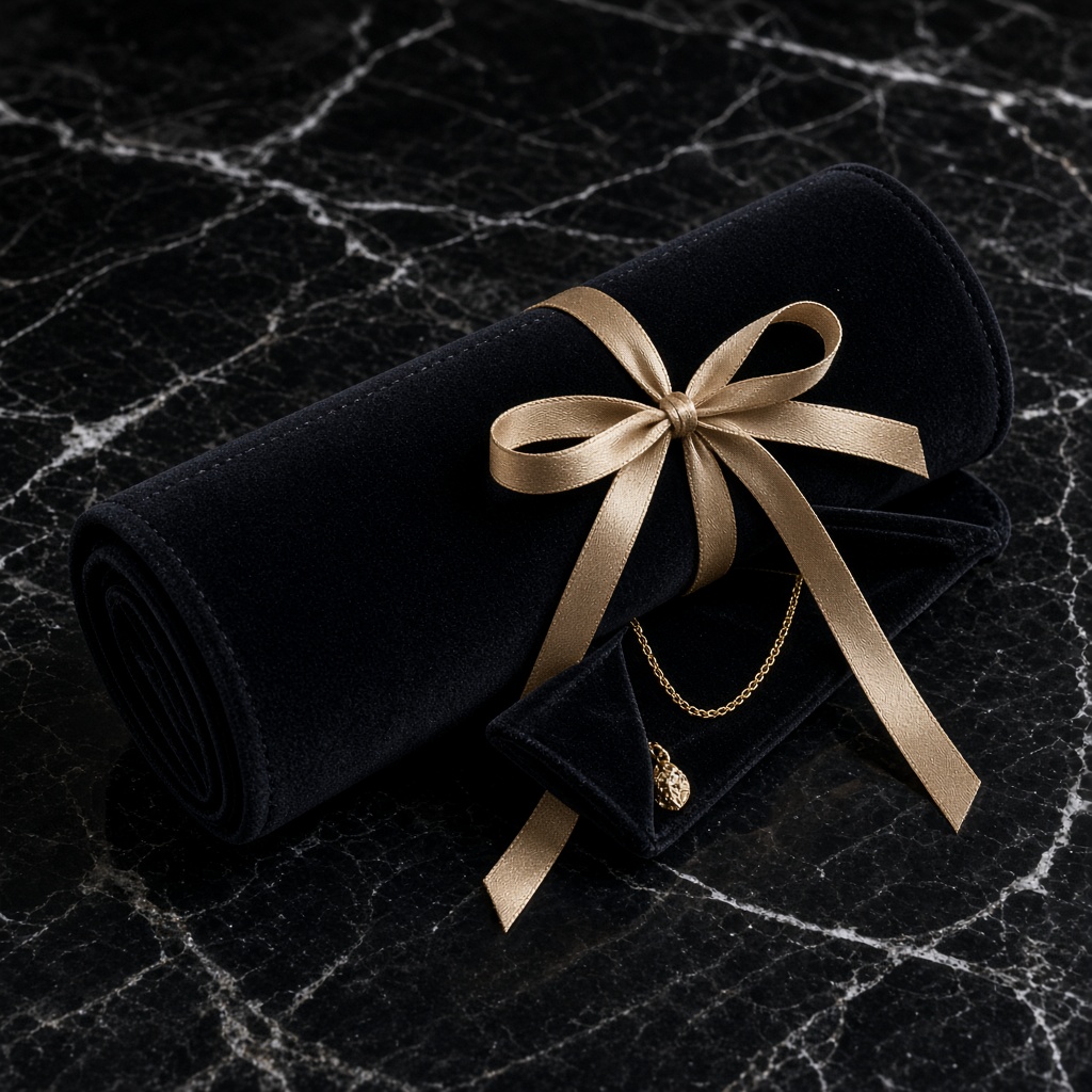 Velvet Jewelry Roll Gold