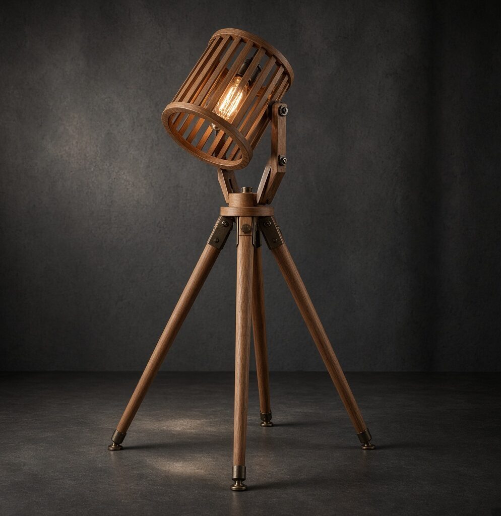 Teak Tripod Linen Shade