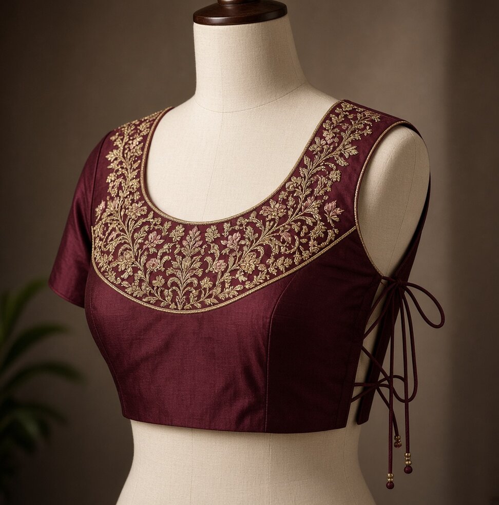 Ivory Boat-Neck Zari Blouse