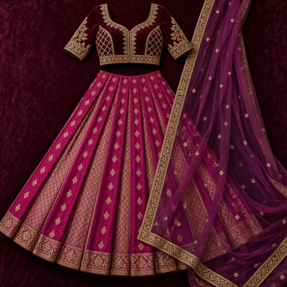 Wine Fuchsia Lehenga Skirt Set