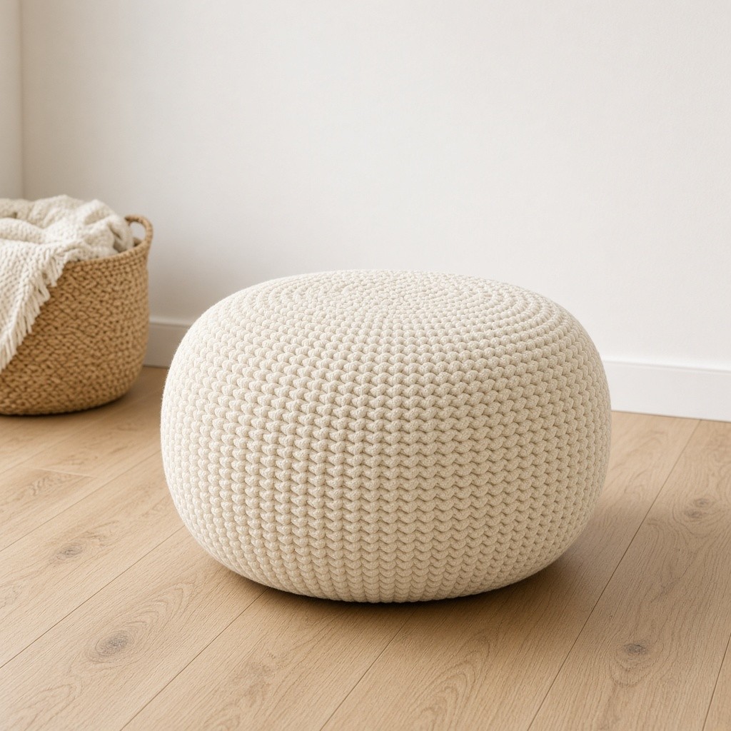 Wool Pouf Soft Ivory