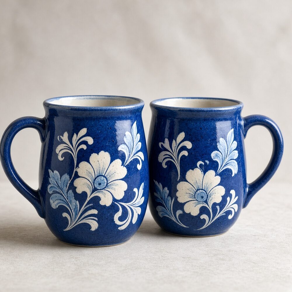 Blue Glaze Mug Pair