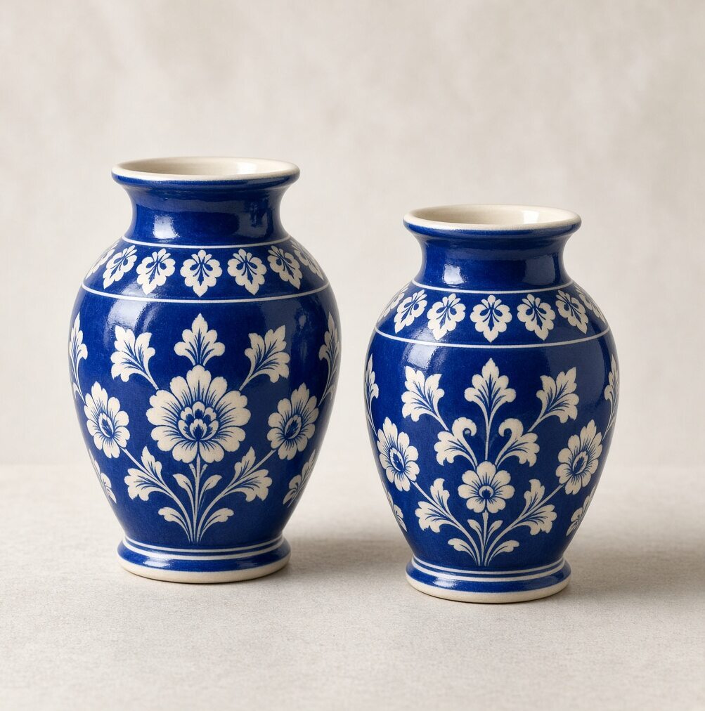 Khurja Blue Vase Pair