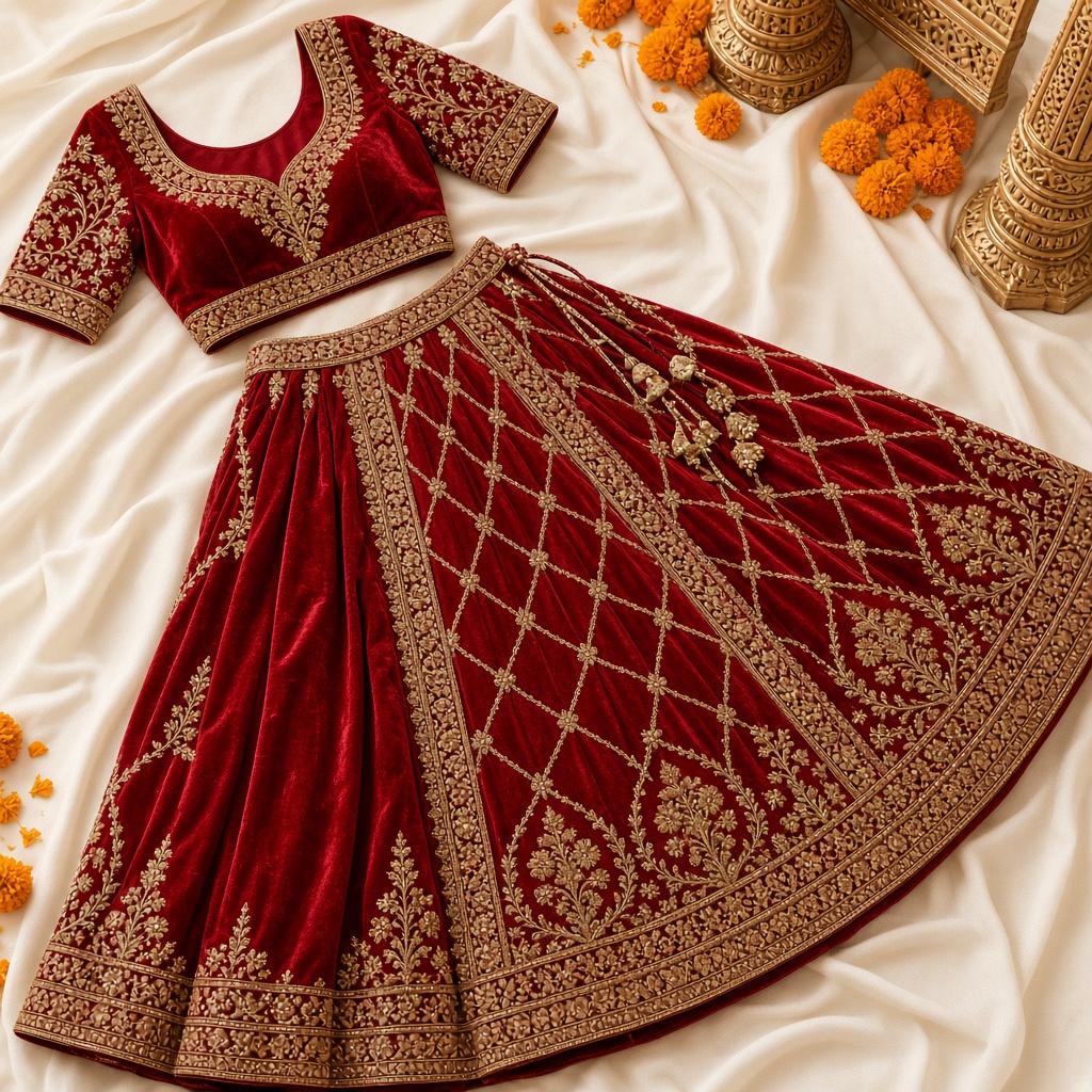 Sindoor Velvet Bridal Lehenga